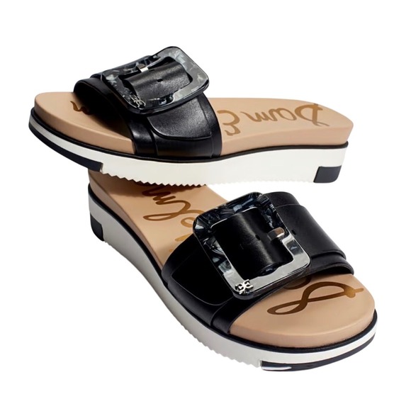 Sam Edelman Shoes - Sam Edelman Ariane Black Platform Slides Buckle Sandals 7.5 Leather